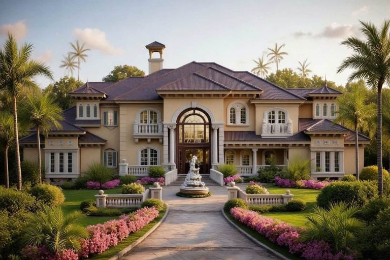Grand European Estate House Plan: 5 Beds, 6.5 Baths, 6780 Sq Ft with Outdoor Kitchen and Media Room (Floor Plan)