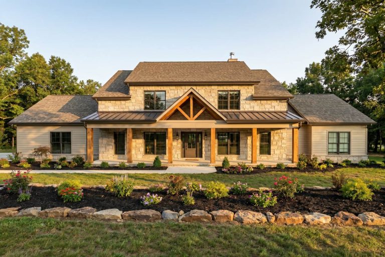 Rustic Country Farmhouse House Plan with 3 Bedrooms and 3-Car Garage (Floor Plan)