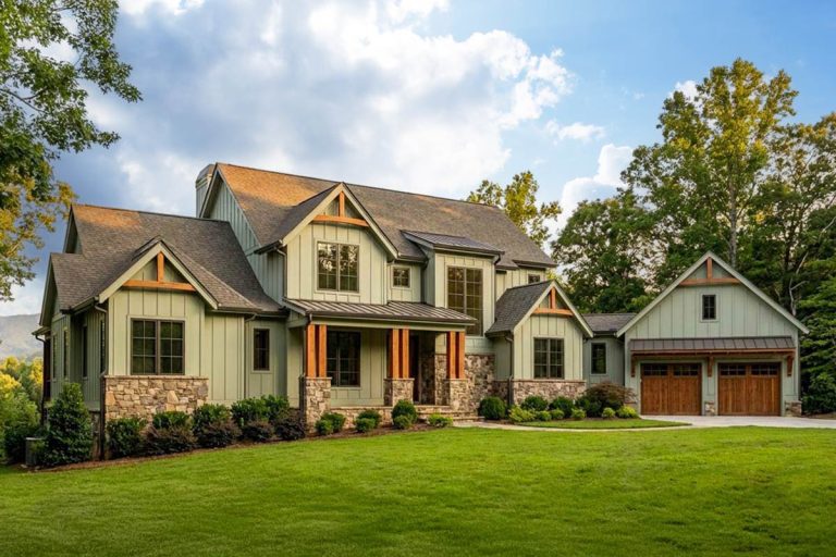 Rustic Mountain Plan: Main Level Master, Two-Story Great Room (Floor Plan)