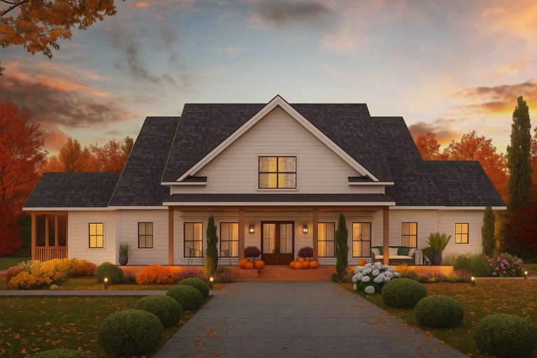 Modern Farmhouse Plan with Dual Master Suites and Wrap Around Porch (Floor Plan)