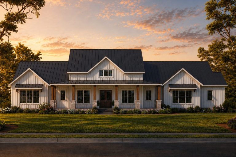 New American House Plan with 3 Bedrooms and Dual Expansive Porches (Floor Plan)