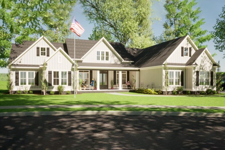 3321 Square Foot 4-Bed House Plan with Sunroom and 3-Car Garage (Floor Plan)