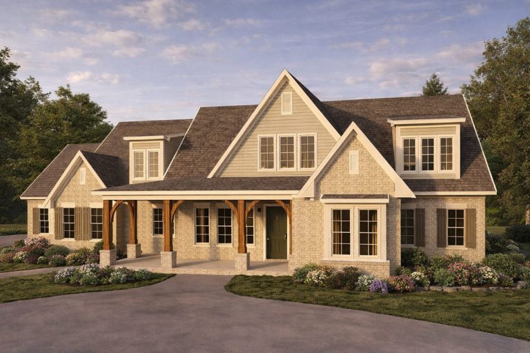 Spacious New American House Plan with Five Bedrooms and Three-Car Garage (Floor Plan)