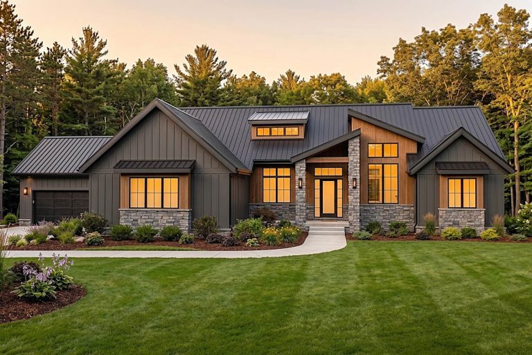 Modern Contemporary Farmhouse House Plan with 4-Car Garage and 2491 Square Feet (Floor Plan)