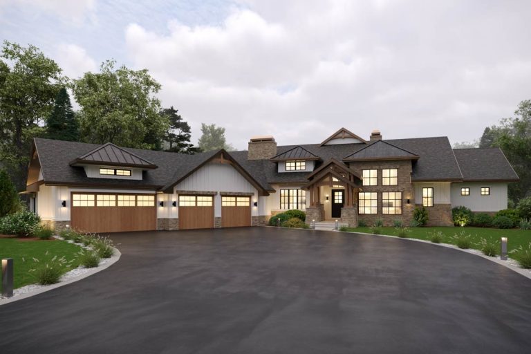 Craftsman House Plan with 4 Bedrooms and 4-Car Garage (Floor Plan)
