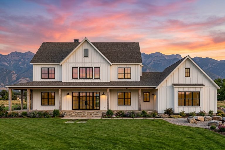 Spacious Modern Farmhouse House Plan with Five Bedrooms and Wraparound Porch (Floor Plan)