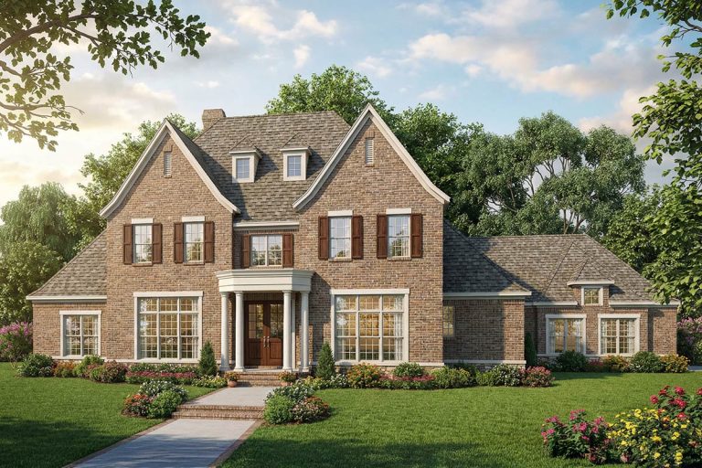 Grand European Traditional House Plan with Main Level Master Suite (Floor Plan)