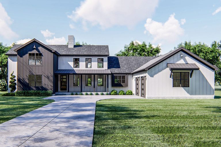 New American House Plan with Two Main Floor Bedroom Suites (Floor Plan)