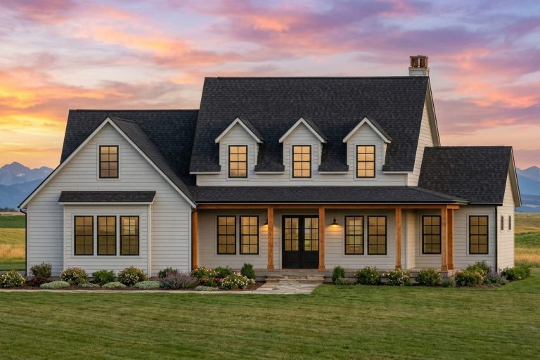 Modern Farmhouse House Plan with 4 Bedrooms and Wraparound Porch (Floor Plan)
