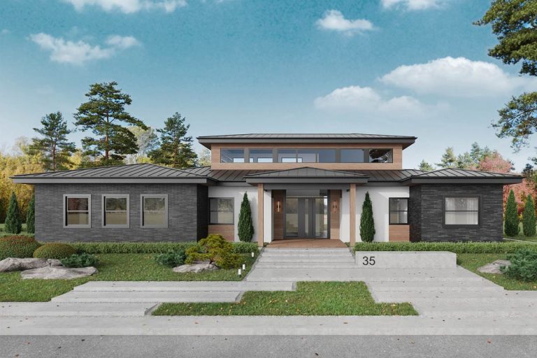 Modern Mid-Century 3-Bed House Plan with Open Living & Study Loft (Floor Plan)