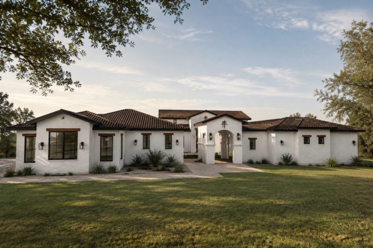 Sprawling Spanish Ranch House Plan with Courtyard and Three Bedrooms (Floor Plan)