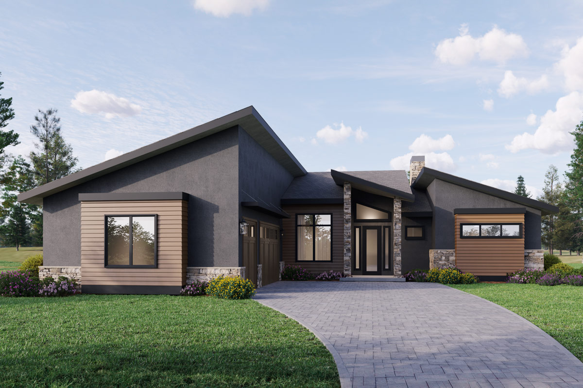 Pinterest House Contemporary Mid-Century Modern House Plan with 3-Car Garage (Floor ...