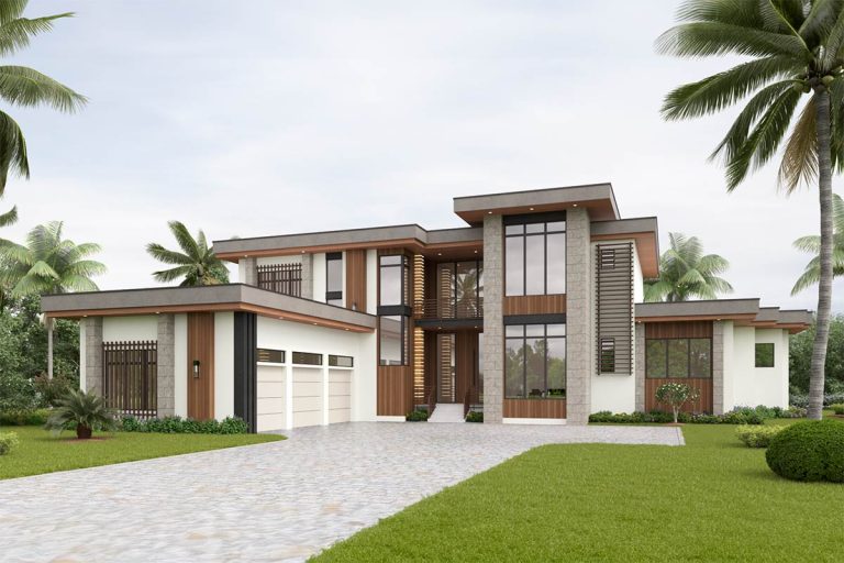 Contemporary Florida Style House Plan with 6 Bedrooms and Rooftop Deck (Floor Plan)