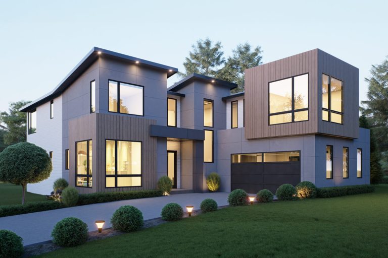 Contemporary Modern House Plan with 5 Bedrooms and Courtyard Entry (Floor Plan)